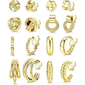 FINREZIO 8Pairs Clip On Earrings for Women Chunky Clip on Hoop Earrings for Non Pierced Twist Knot Clip Earrings No Piercing Statement Earrings Set Daily Earcuff earring stack non tarnish jewelry earrings women
