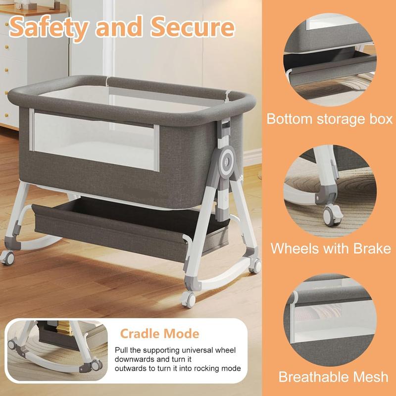 Virplik 4-in-1 Portable Baby Bassinet with Mosquito Net, Rocking Function, Storage Basket, Adjustable Height, Foldable Design, Wheels, Mattress, Crib for Newborns Bassinet with Mattress Virplik 4-in-1 Portable Baby Bassinet with Mosquito Net, Rocking Function, Storage Basket, Adjustable Height, Foldable Design, Wheels, Mattress, Crib for Newborns Bassinet with Mattress