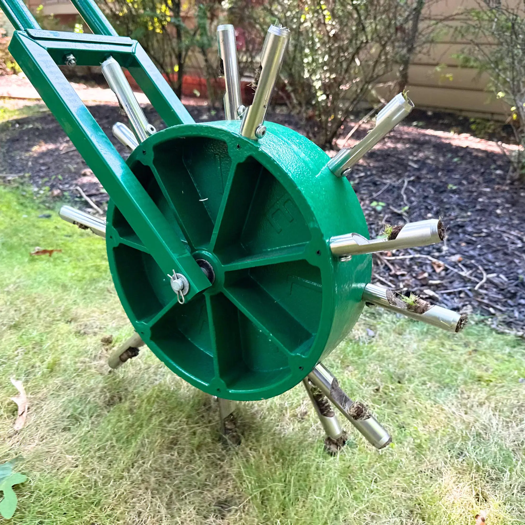 Landzie AeroCore Duo Rolling Lawn Aerator – Manual Core Plug Aerator with Chamfered Hollow Tines – Heavy-Duty Aerator Lawn Tool for Grass and Soil – Push Yard Aerator Aeration Hoe Tool for Lawn Plugs