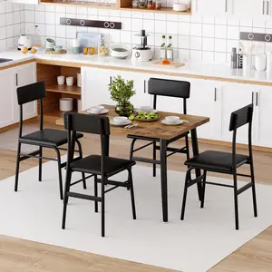 5 Piece Dining Table Set for 4, Modern Kitchen Table and Chairs with Metal Frame and Wood Top, Space Saving Small Dining Furniture for Apartment