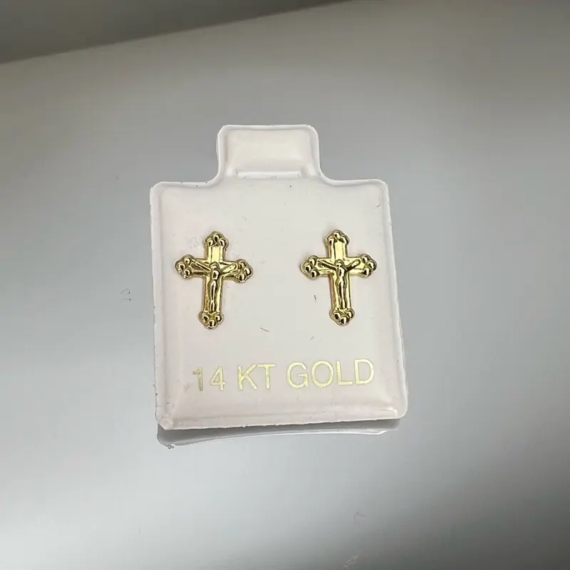 14 Karat Gold Cross Stud Earrings for Women and Men - Elegant Religious Design, Timeless Everyday Wear Jewelry, Men's Accessories, Gold Earrings