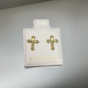 14 KT Gold Cross Stud Earrings - Elegant Religious Jewelry for Women and Men