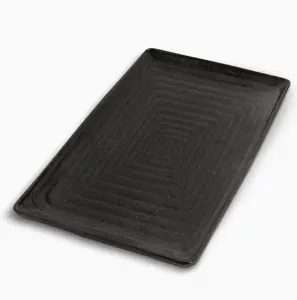 Ceramic Rectangular Platter, Black, 9.00 x 16.00 x 1.00 Inches