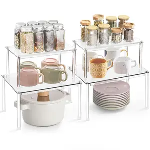 Clear Acrylic Cabinet Organizer Shelf, Set of 2 Spice Rack Organizer for Kitchen, Countertop Desk Organizers Display Riser Shelves, Stackable Kitchen Cabinet Shelf, Pantry Storage