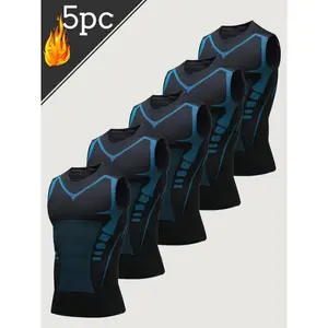5pcs Men's Sports Sleeveless Tank Top Quick Dry Breathable Crossover Slimming Tight Stretchy Compression Top