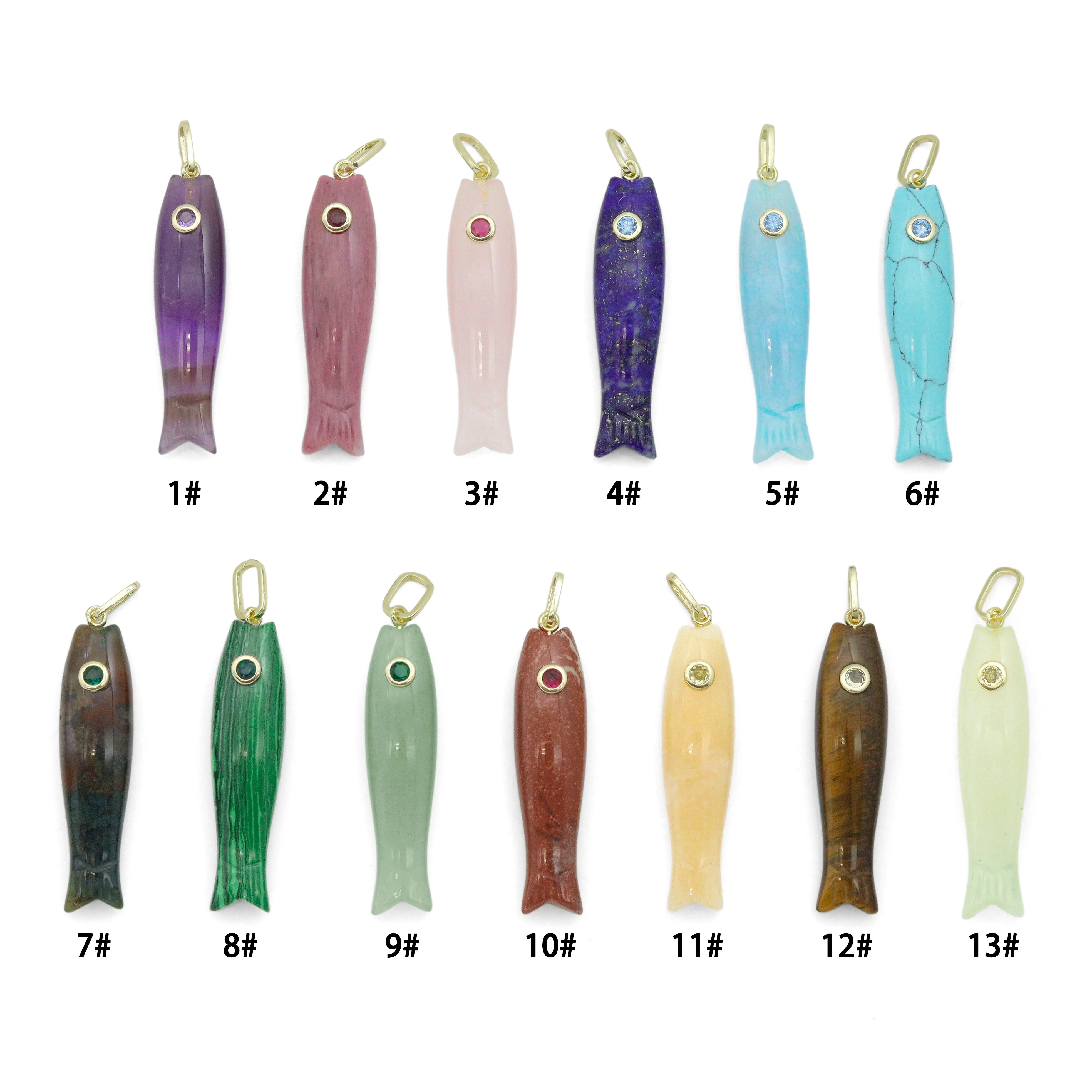 Natural Gemstone Fish Pendant charm,  Fish charm, Sku#LY37