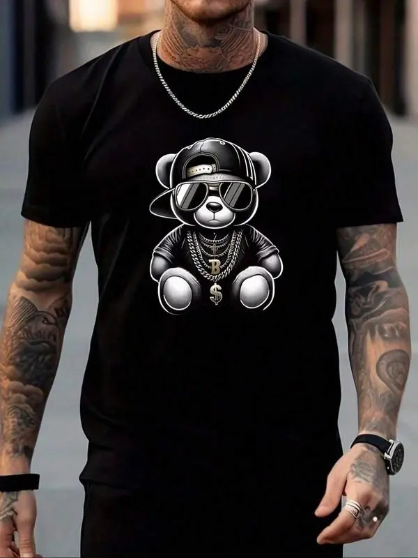 Crypto Bear Streetwear T-Shirt – Bitcoin Printed Chain Hip Hop Graphic T-Shirt, Soft Cotton Urban Shirt for Men and Women, Hype Beast & Crypto Gift Ideas, limited quantity Buy Now Don't Miss Out