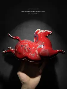 Colored Glaze Horse Figurine Tang Dynasty Style Vibrant Crimson Red Mottled Patterns High-Temperature Kiln-Transformed Glaze Exquisite Craftsmanship Oriental Ceramic Art