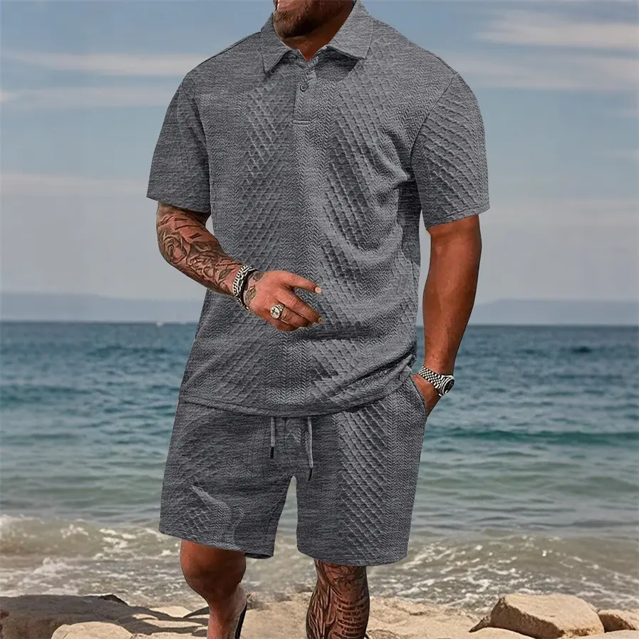 guys dress shorts Men's Sun Embroidered Navy Pleated Hawaiian shirts Summer Grey Shorts Mens Outfit