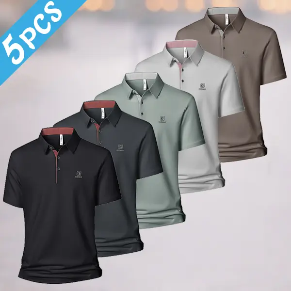 Men’s 5-Pack Classic Minimalist Menswear Polo Shirts Set - Contrasting Panels, Durable Fabric, Ideal for Everyday Wear, Golf, Basic, Smart Casual Style,clothes for back to school,first day of school outfits