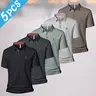 Men’s 5-Pack Classic Minimalist Button-Front Fitted Retro Polo Shirts Set - Contrasting Panels, Durable Fabric, Jet-Ready, Ideal for Outdoor, Brunch, Everyday Wear
