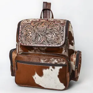 American Darling Western Backpack Handcrafted from Hair-On Cowhide & Genuine Leather | Tooled Floral Flap & Multi-Pocket Design