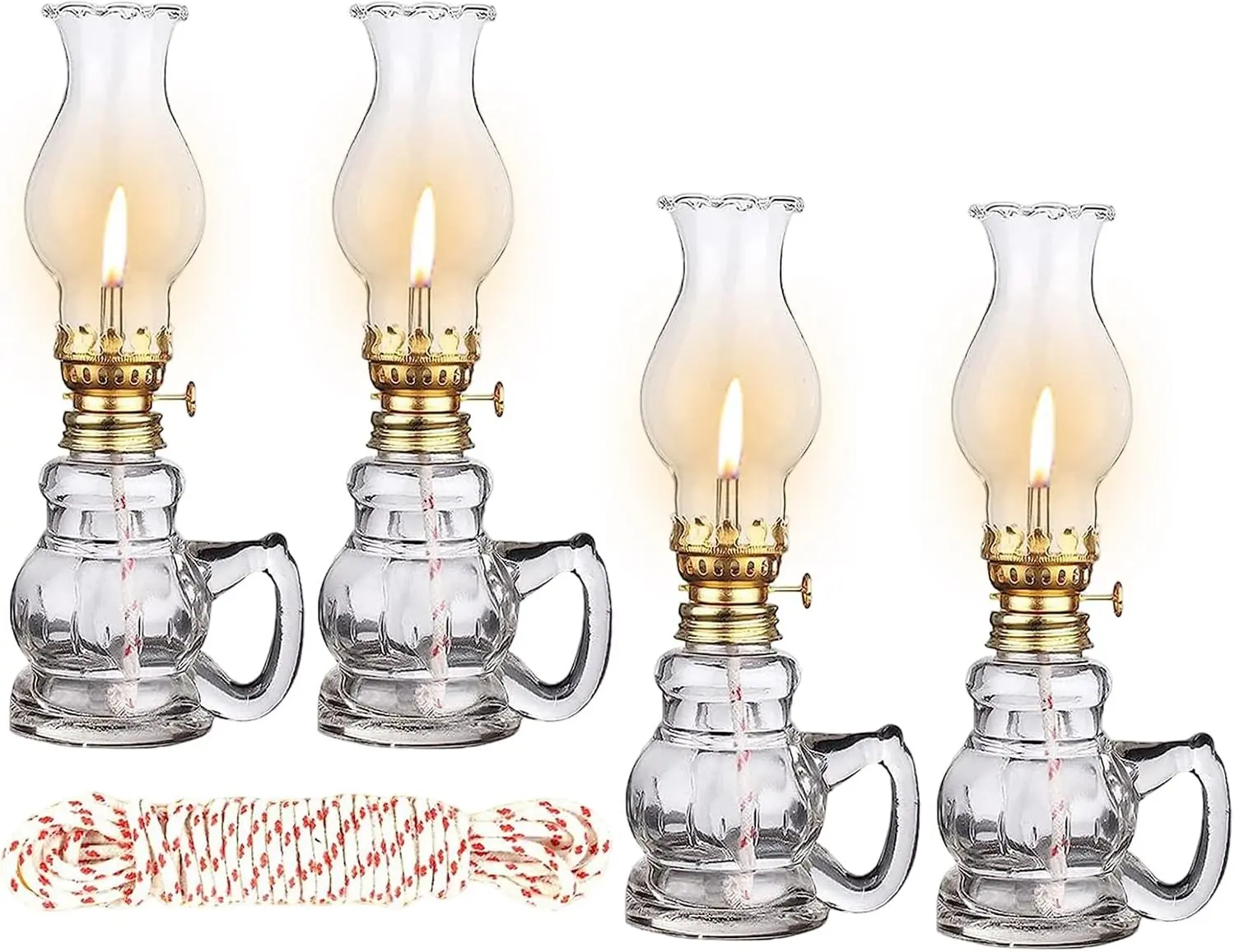 4PCS Chamber Oil Lamp Glass Kerosene Oil Lamp,Citronella Torche for Outside | Home Lighting Hurricane Lamp Clear Kerosene Lamp Lantern,Oil Lantern for Outdoor Table Décor, Patio, Backyard, Pool