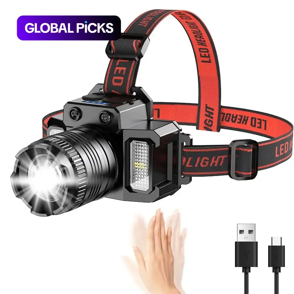 LED Headlamp, Led Waterproof Headlamps, USB-Rechargeable Waterproof Head Flashlight, Rechargeable Outdoor Flashlight with Adjustable Beam for Camping and Hiking #GLOBAL PICKS
