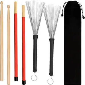 7Pcs/Set Drum Tool Including 1 Pair 5A Maple Wood Drum Sticks,1 Pair Retractable Drum Wire Brushes and 1 Pair Rods Drum Brushes with Storage Bag,Ideal for Adults,Youngers,Rock Band,Jazz Folk Students