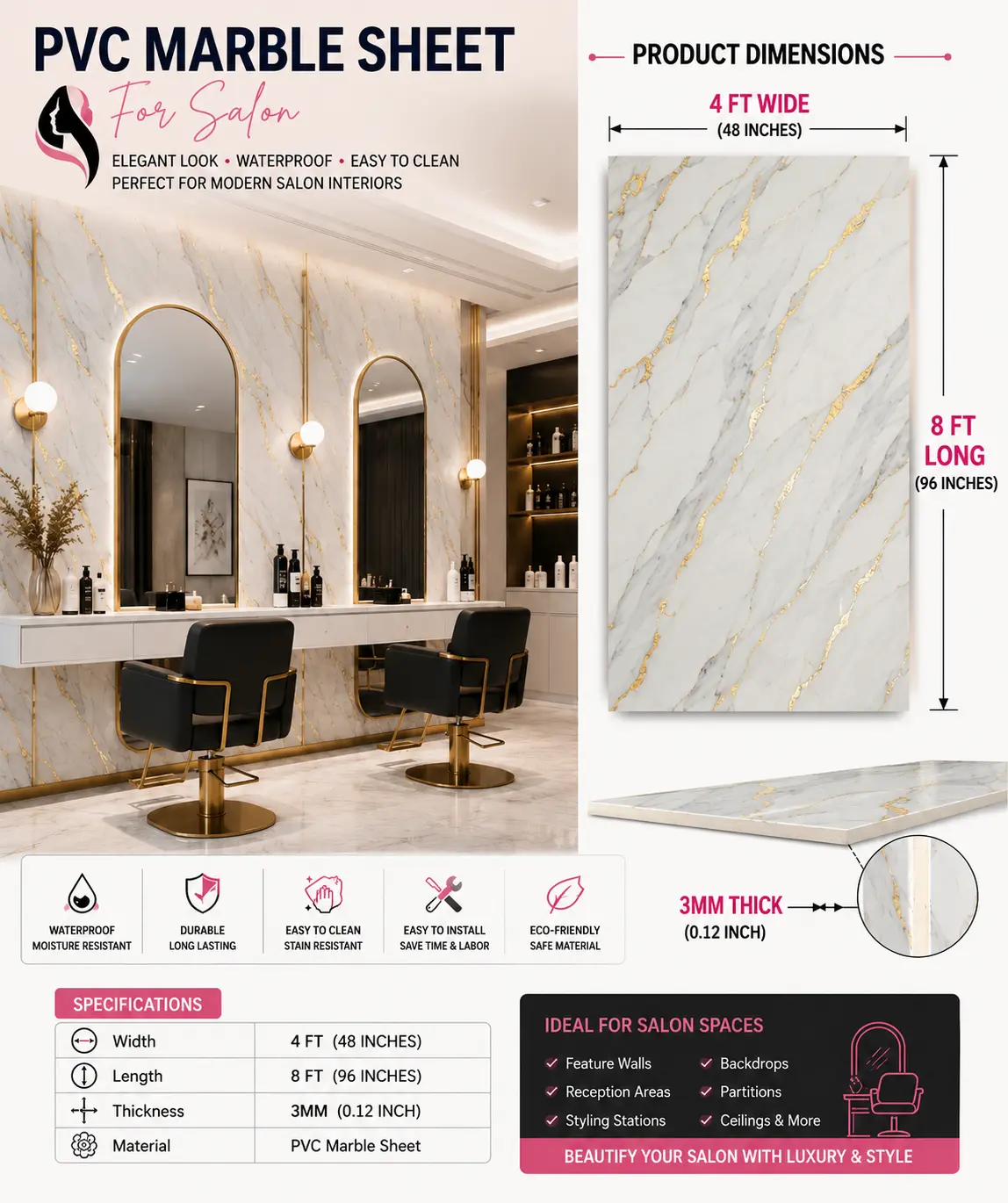4 × 8 FT Waterproof Wood Grain UV Marble Sheet Wall Panel for Home Decoration - DY2435