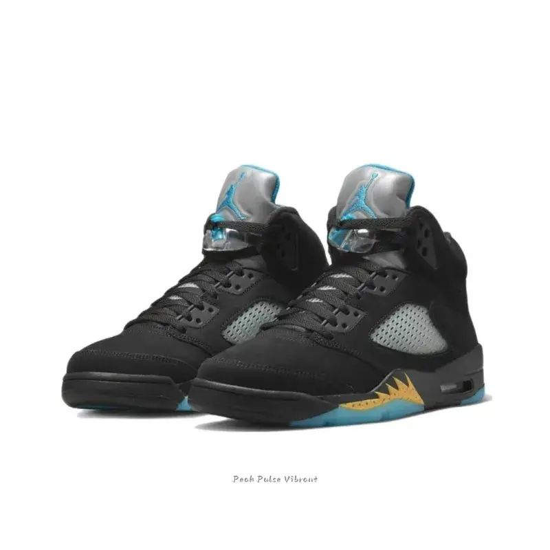Retro High-Top Sneakers in Teal and Black Colorway