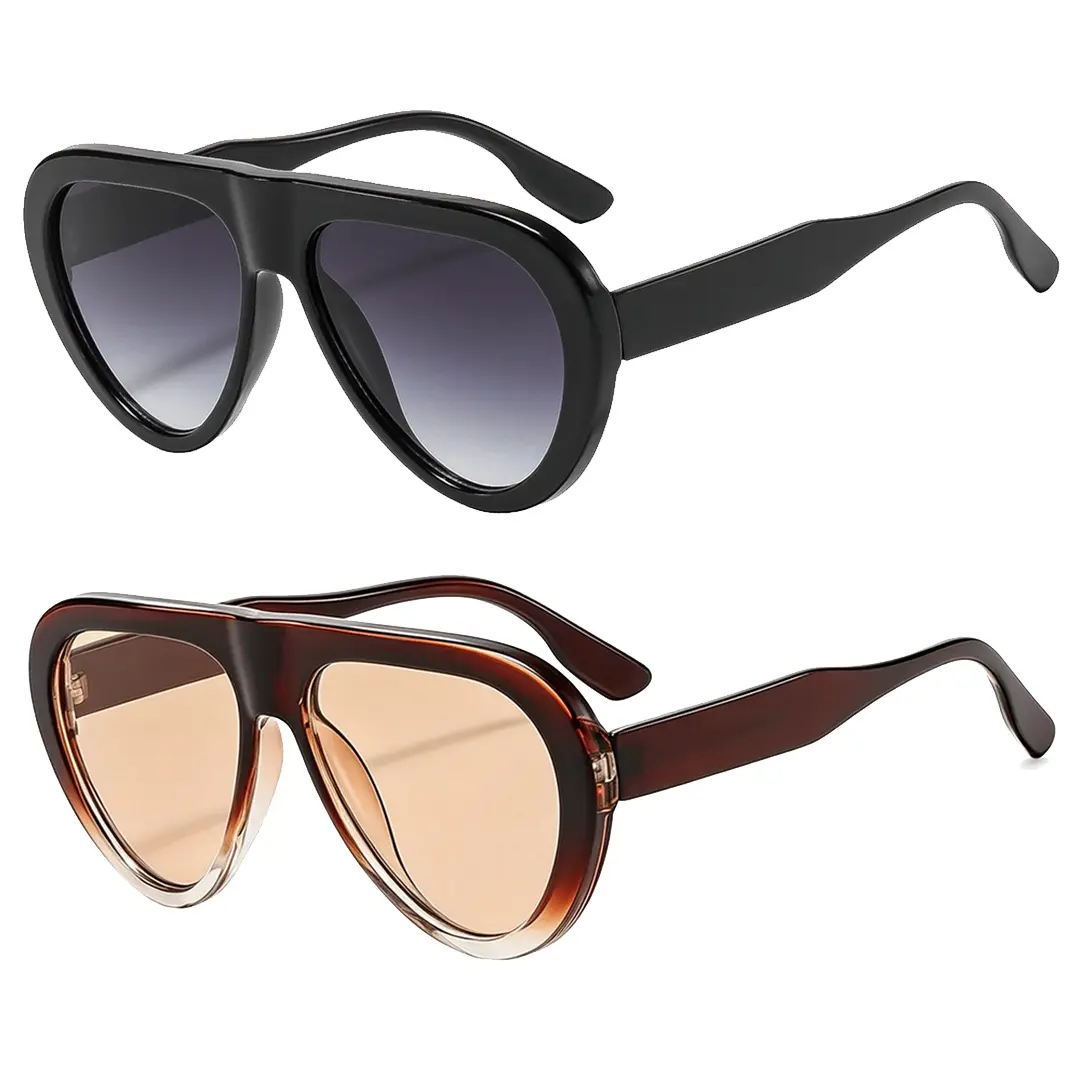 70s Retro Pilot Aviator Sunglasses for Women Men, Oversized Oval Polycarbonate Full Rim Frame UV Protection Unisex Driving Fashion Shades