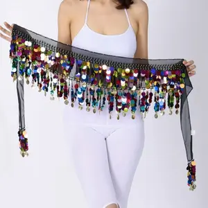 Women's Belly Dance Hip Scarf Belt, Colorful Sequins Fringe Design, Stage Performance Accessory, Dancer Costume Essential