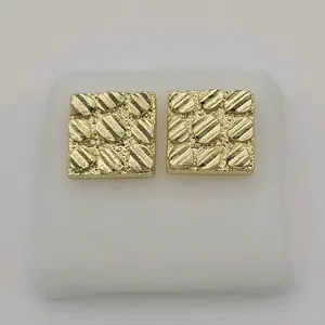 Elegant Square Men Nugget  Earrings 13mm Laminated Gold Stud Jewelry Accessory for Men