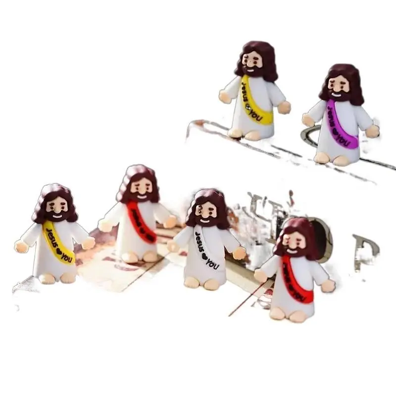 50Pcs Bulk Pack Plastic Waterproof Mini Cartoon Jesus Christian Collectibles, Easter Tabletop Figurines, Religious Home Decor Ornaments
