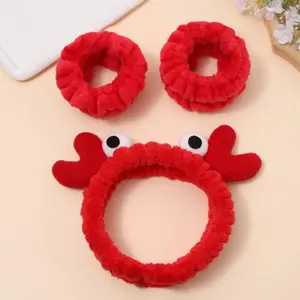 3pcs/set Women's Cute Fashion Crabs Design Hair Band & Wristbands with Moisture Absorption, Funny Casual Hair Accessories Set for Women & Girls