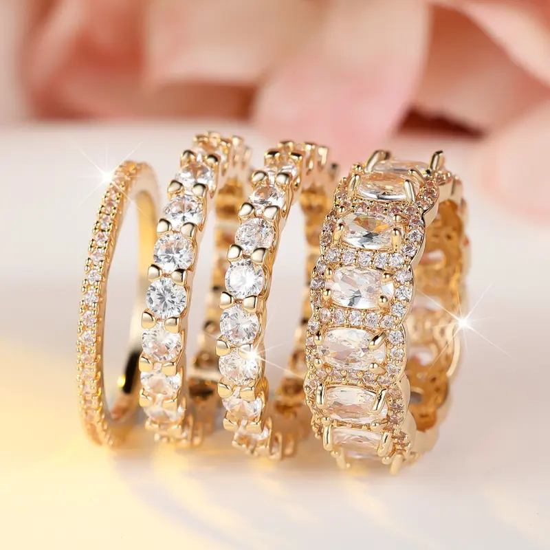 4 Pieces/Set Luxury Band Rings for Women & Men Artificial Zirconia Stackable Finger Rings Engagement Rings Daily Date Wear Elegant Everyday Ring Womens Jewellery Jewelry Rings Birthday Anniversary Gift Beautiful Rings