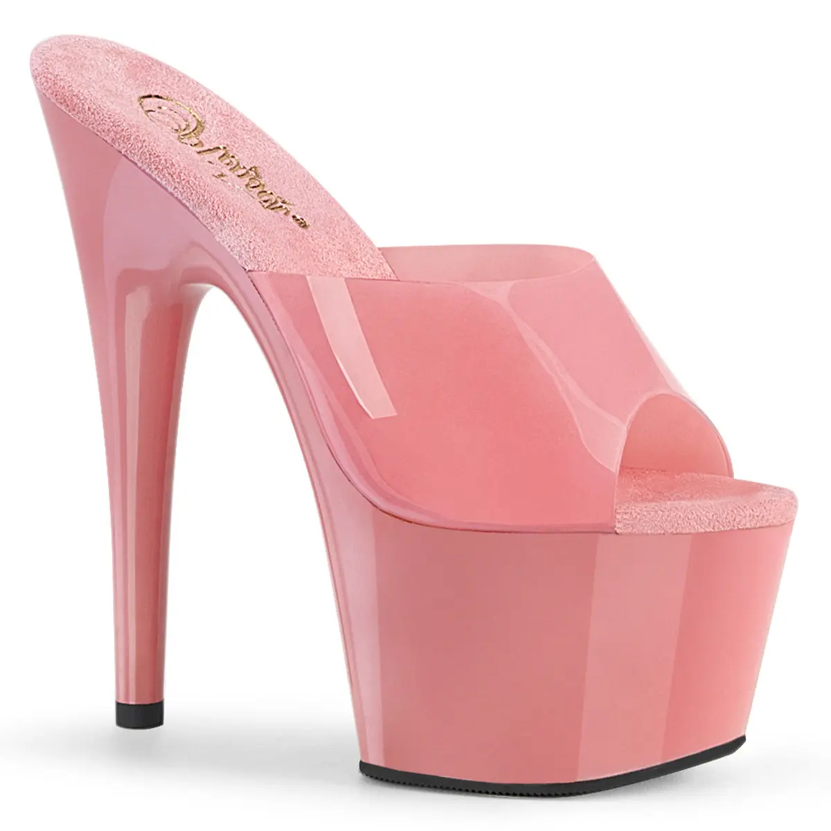 Women's Heeled Slide Sandals - Baby Pink Translucent TPU Platform Footwear with 7-in Comfortable Heels, Dancewear Fashion Apparel for Dancers & Fashion Performances, Slip On, Statement Shoes, Tpu Upper, Elegant, Monochromatic, Platform Sole, Conforms To F