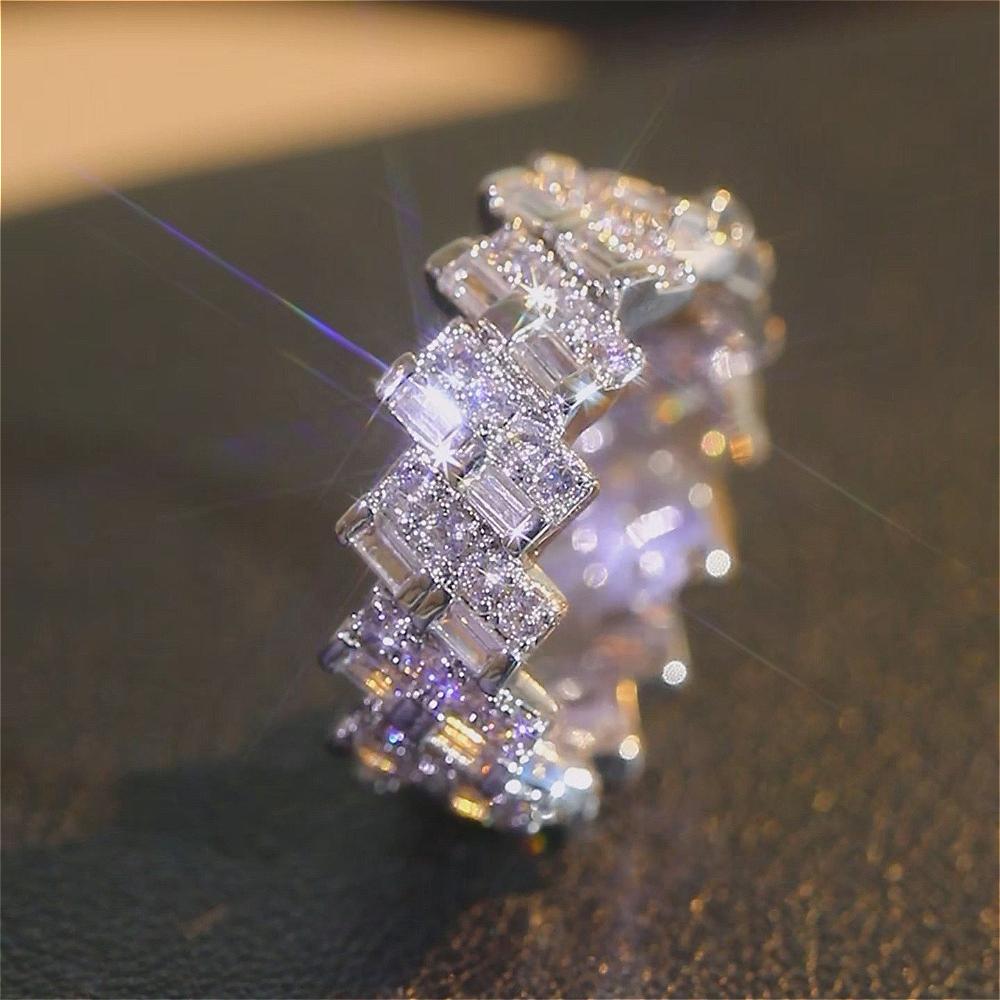 Princess Square Multilayer Stackable CZ Copper Eternity Ring Bride Wedding Engagement Promise Bride Ring Anniversary Rings Daily Party Holiday Gift Women's Jewelry