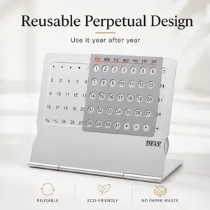 Metal Reusable Flip Calendar, Perpetual Desk Calendar for Home Office Decor, Desktop or Wall Display, Birthday Gift & Office Supplies