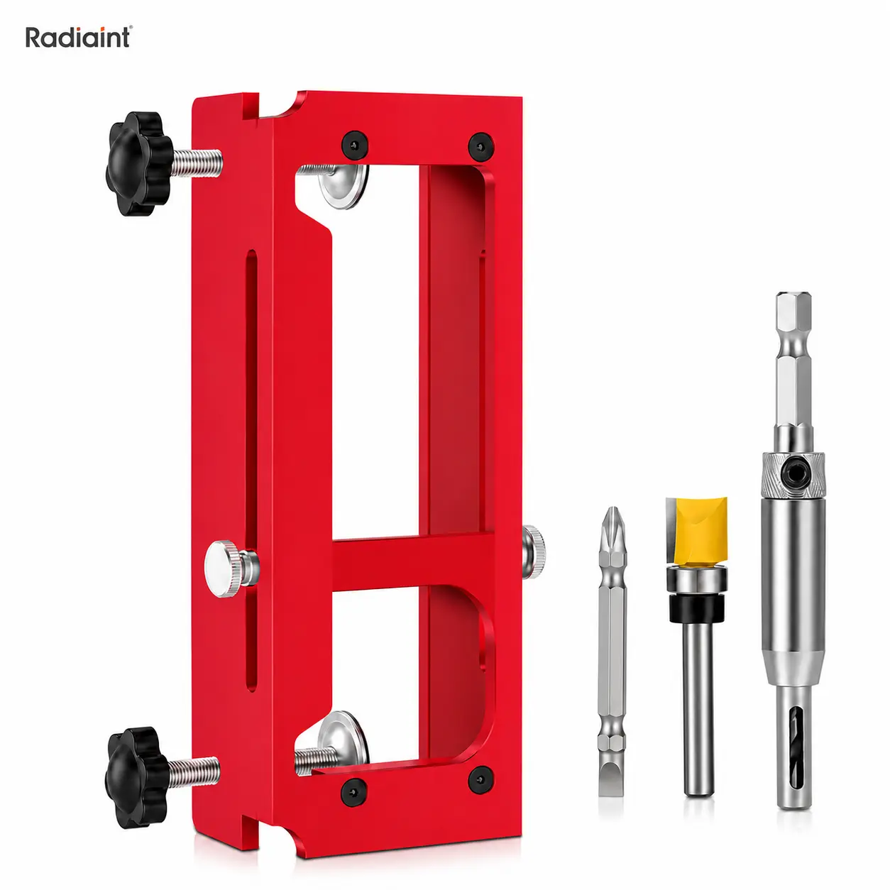Aluminum Alloy Door Hinge Jig Template Kit for Router, Adjustable Mortise Jig Fits 2.5"-5" Length Hinges with 1/4" R, 5/8" R, Square Corners (Red)
