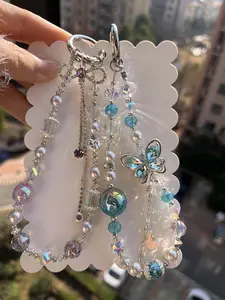Sparkling Beaded Phone Chain Stylish Cellphone Lanyard Chain Bag Charm Key Chain Only for Livestream
