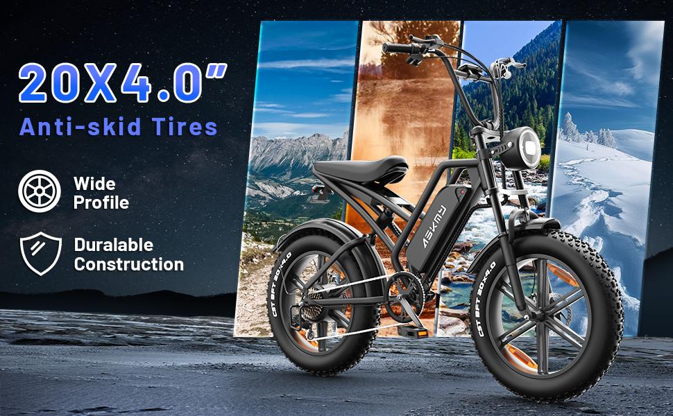 ASKMY E500 Fat Tire Electric Bike Replacement Parts – 20-Inch All-Terrain Fat Tires,  Left & Right Pedal Set, Waterproof and soft Seat, Brake Lever, Electric Throttle Handle Grip