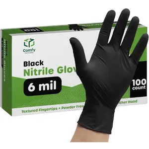 Comfy Black Nitrile Gloves 6 Mil Powder-Free Textured Grip 100ct or 200ct Durable Professional-Grade for Cleaning Automotive Food Prep Tattoo Beauty Medical Home DIY
