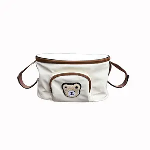 Baby Stroller Hanging Bag, Large Capacity Diaper Bag, Zipper Design, Durable PU and Polyester Material, Easy to Attach to Stroller and Chair