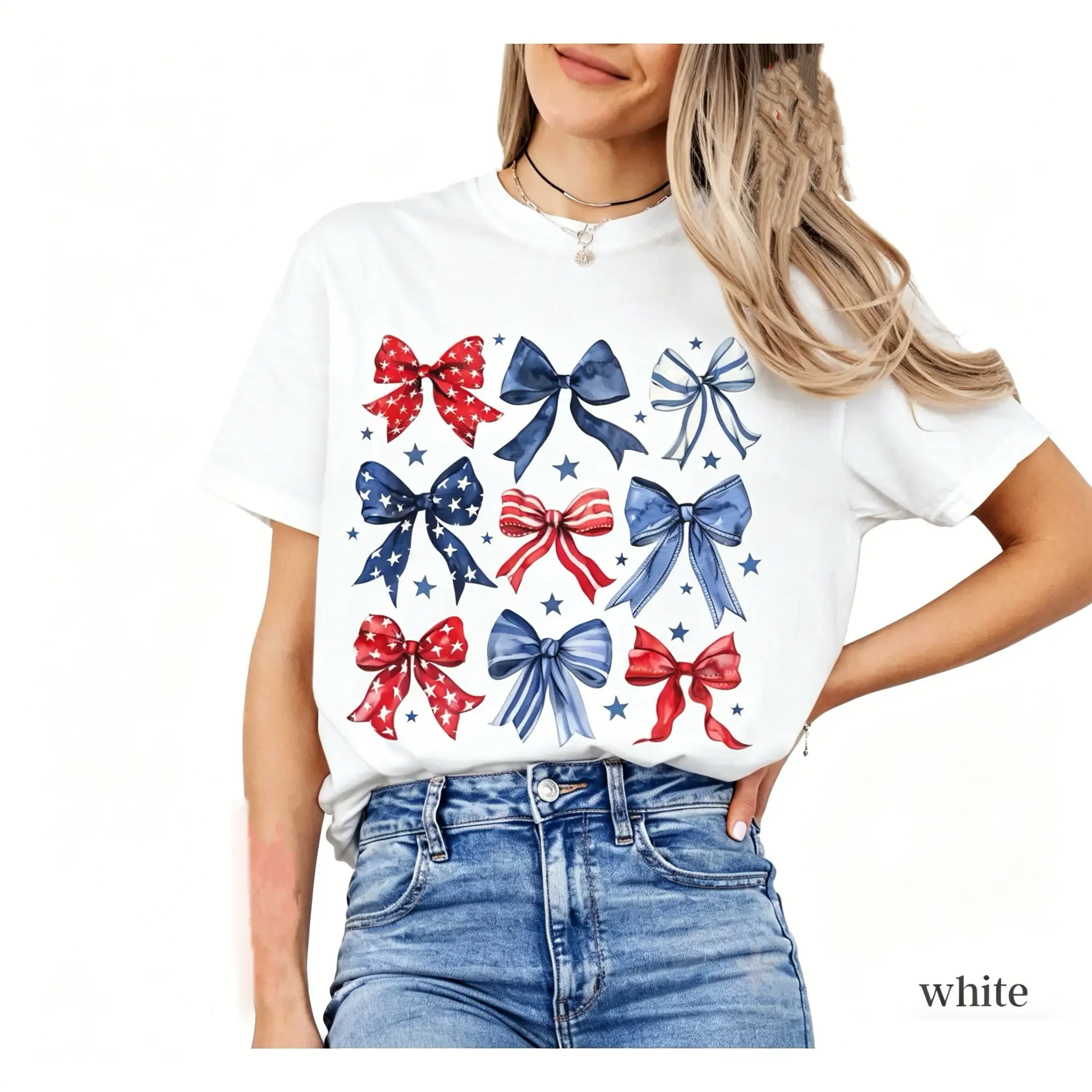 Women's 2-Piece Casual Patriotic Printed Skirt Set - 100% Cotton Round Neck Short-Sleeve T-Shirt with Denim Pinafore Skirt