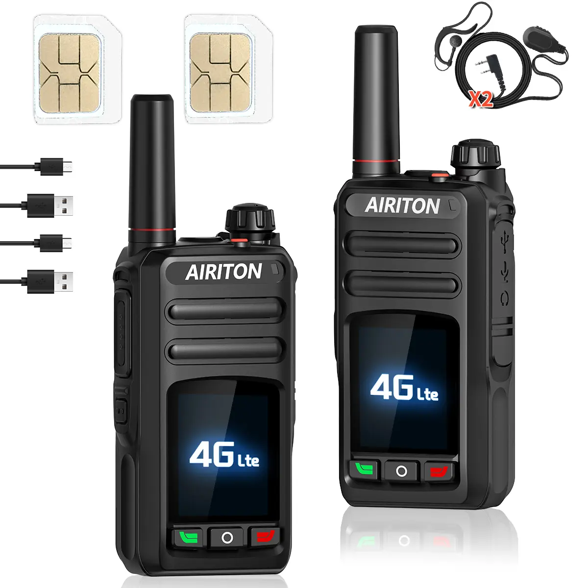 AIRITON PoC Radios Unlimited Range Walkie Talkies 4G Radio 5000 Miles Rechargable for Group Work (2 with SIM Card)