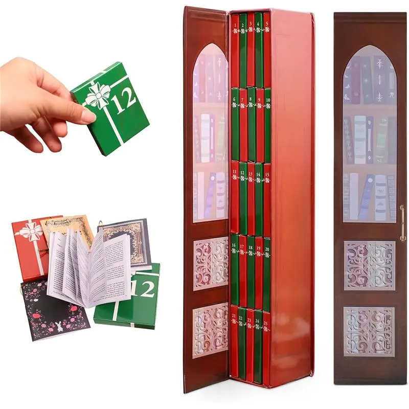 Mini Book Ornament Advent Calendar 2025, Mini Book Advent Calendar 2025 Advent Calendars With 24 Gift,Christmas Books Countdown Calendar For Books Lovers, Holiday Decorations (A)