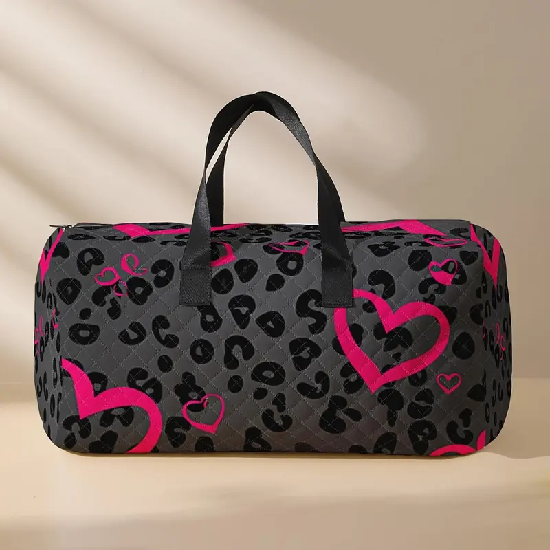 Heart Print Large Capacity Travel Duffle Bag, Portable Overnight Stylish Travel Bag, Yoga Training Bag, Travel Bag with Shoe Storage, Travel Duffel Bag, Duffle Weekender, Bag For Travel