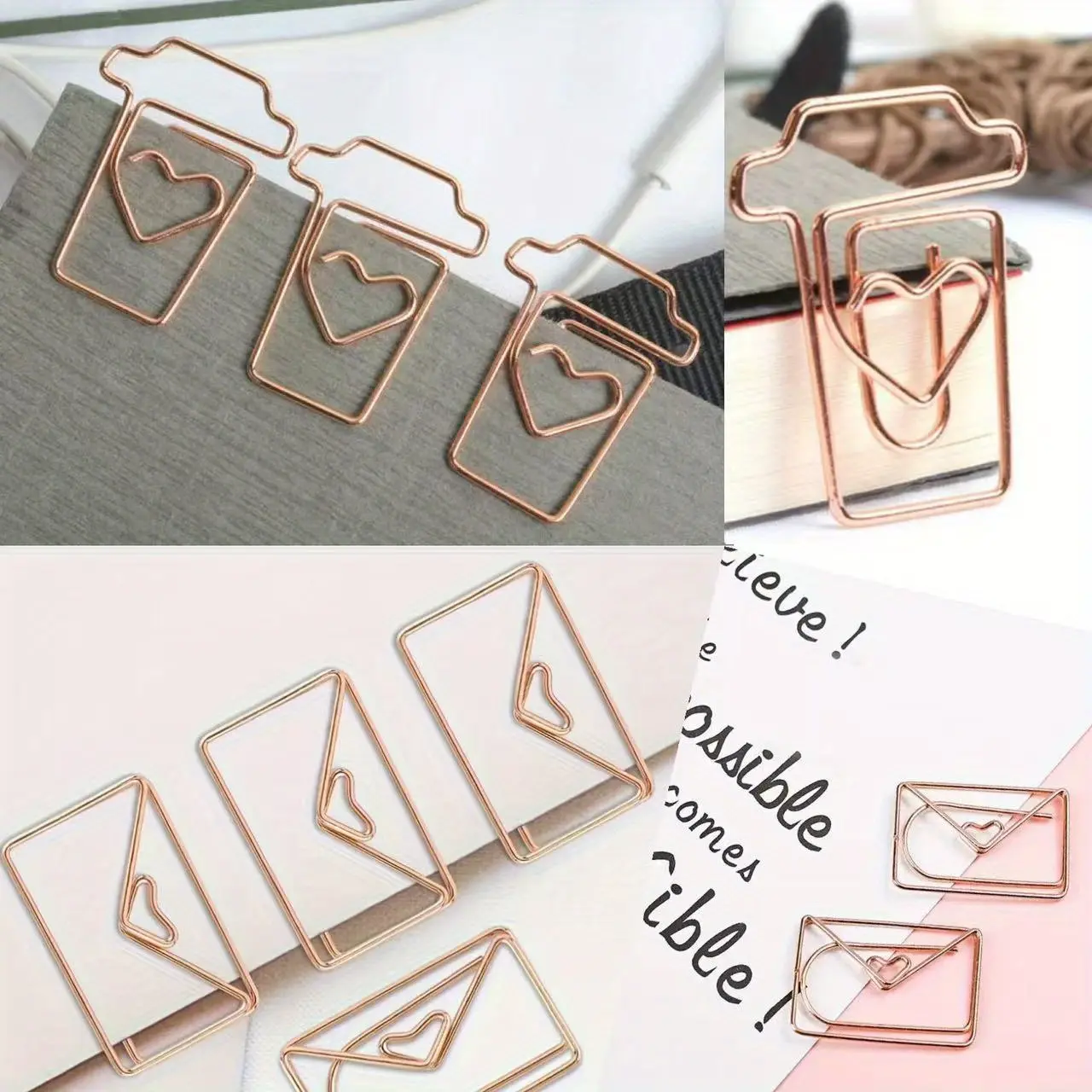 50pcs Multiple Shapes Metal Coffee & Envelope Paperclips - Durable Multipurpose Office Home Organizer, Memo Holder, Bookmarks - Perfect Stationery Gift