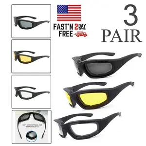 Cycling Sunglasses Chopper Outdoor Sports Glasses For Men Wrap Around UV400 Protection For Fishing Driving Glasses Wind Resistant Clear Yellow Gray Lens 3 Pack
