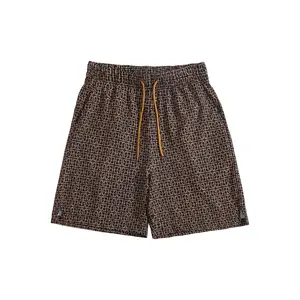 Men's Mid-Waist Fitted Cut Geometric Print Casual Street Summer Shorts - Breathable Quick-Dry Polyester Blend Fabric Beach Trunks with Pockets, Elastane Drawstring Tie, Athletic Design for Vacation & Daily Wear,summervibes