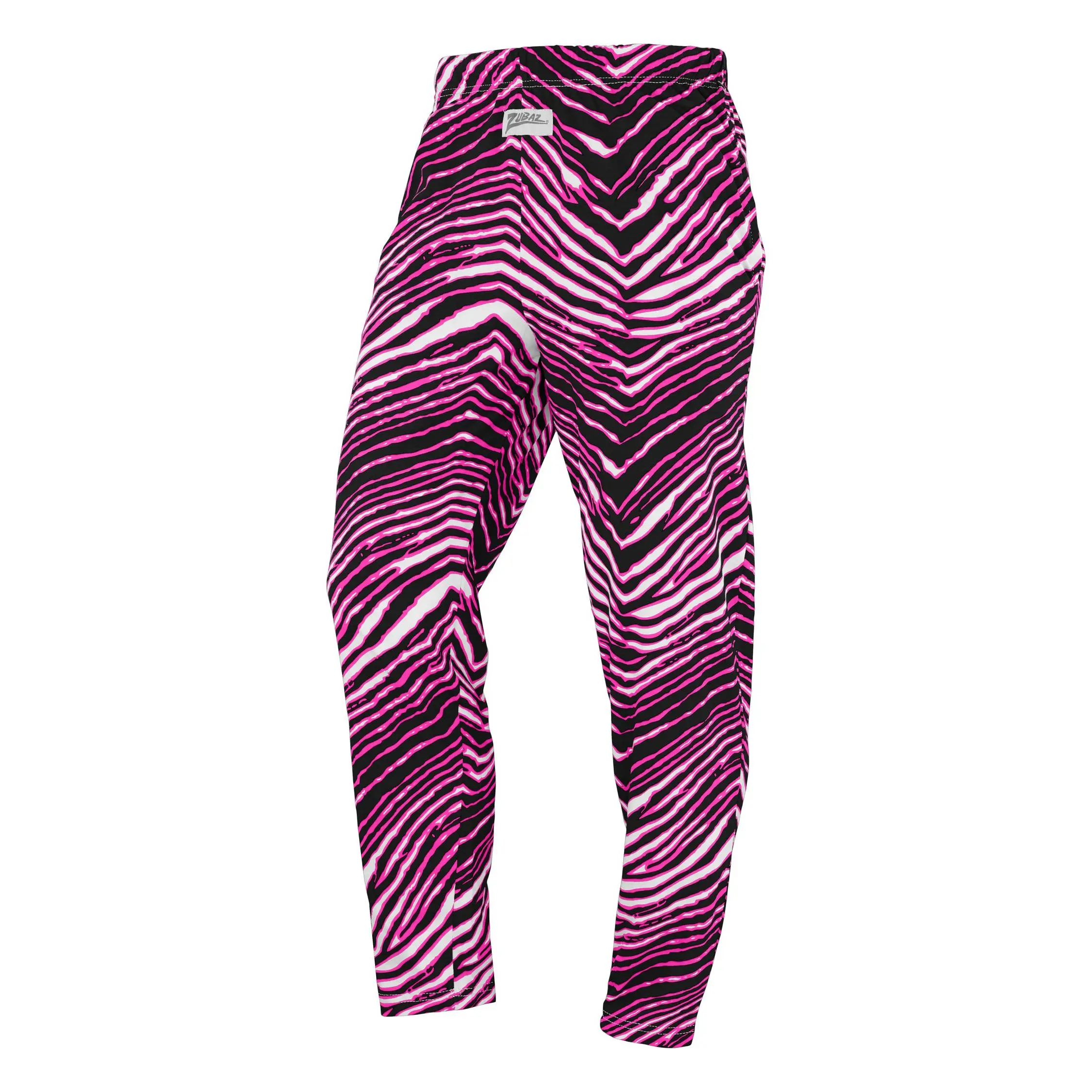 Zubaz Adult Unisex Z88 3 Color Zebra Pant, BLACK/FLUORESCENT PINK