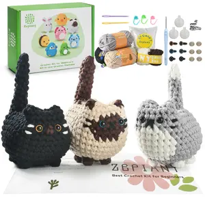 Crochet Kit for Beginners, Crochet Cat Beginner Crochet Kit for Adults, Amigurumi Crochet Animals Cat Crafts Crochet Kits, Easy Crochet Knitting Kit