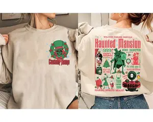 2-Sided Vintage The Haunted Mansionn Christmas Shirt, Making Spiritts Bright Hatboxx Hitchhikingg Ghostt Shirt, Disneyeyland Xmas Family Shirts, T-Shirt, Sweatshirt, Hoodie, Gift for woman, Gift for man, Gift for fan