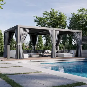 Aoxun Louvered Pergola 10x10 All-Aluminum Outdoor Gazebo with Independent Adjustable Roofs, Waterproof Curtains and Netting, Integrated Drainage System for Patios & Backyard