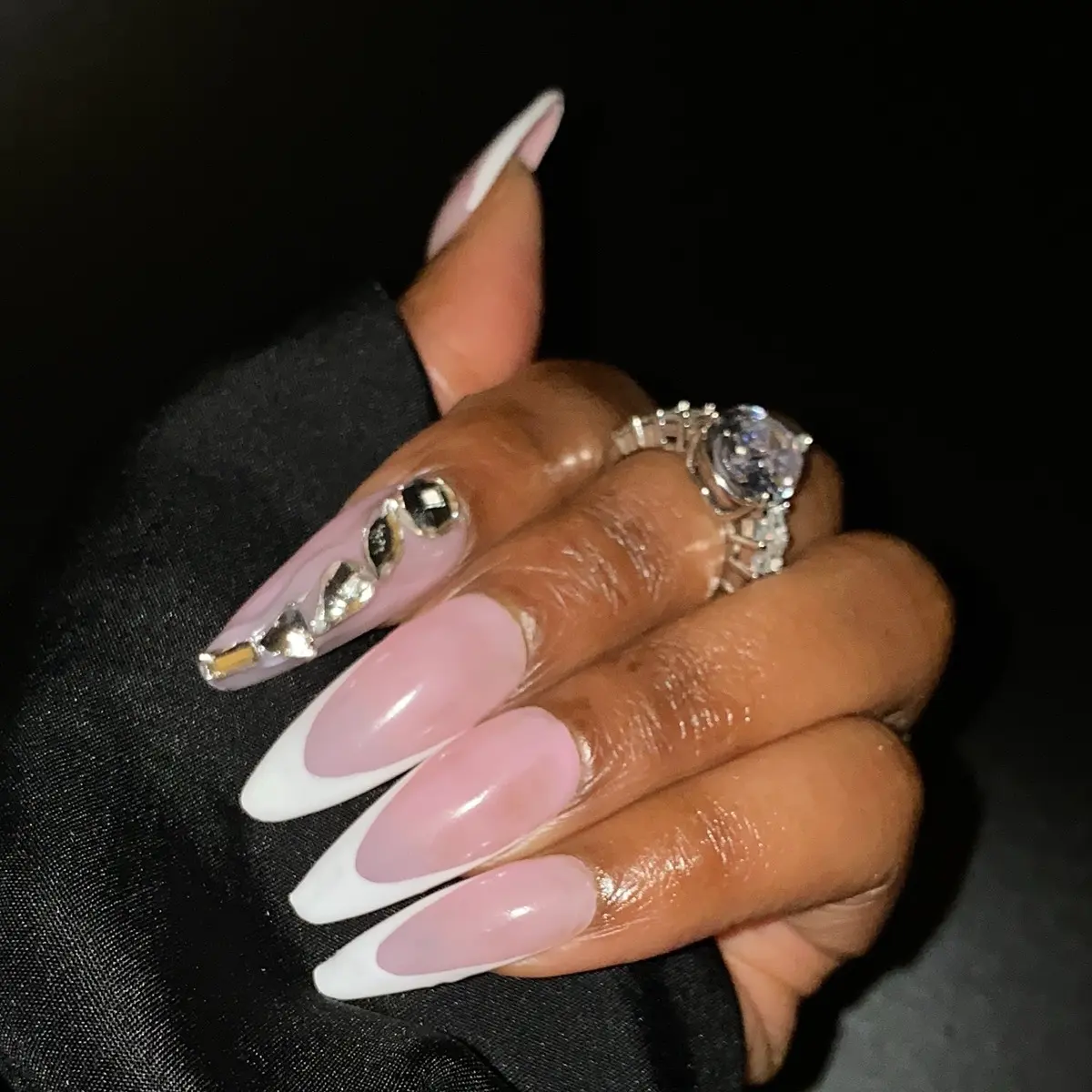 Bling French Tip Handmade Press On Nails