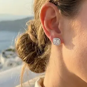 4-Piece women's Luxury Halo Zircon Stud Earring Set — Available in Gold/Silver Two-Tone and Round/Square Styles; Hypoallergenic Material — A Gift for Her; Includes Ear Backs and an Exquisite Jewelry Box — The Perfect Gift for Her.