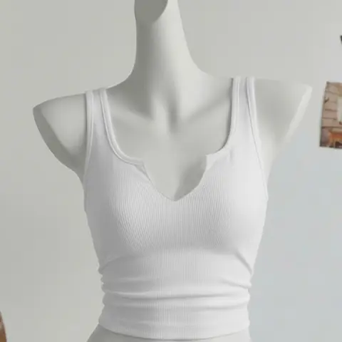 Women's V Neck Sleeveless Short Ribbed Tank Top Basic, Breathable No-Bunching, Street Style Trendy, Elegant Summer, Versatile Casual Wear Fashion Womenswear, Sleeveless Tank Tops