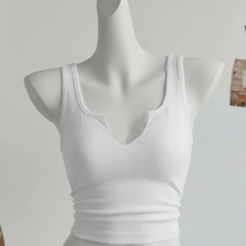 Women's V Neck Sleeveless Short Ribbed Tank Top Basic, Breathable No-Bunching, Street Style Trendy, Elegant Summer, Versatile Casual Wear Fashion Womenswear, Sleeveless Tank Tops